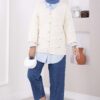 Buttoned Short Knit Cardigan Ecru