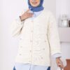 Buttoned Short Knit Cardigan Ecru - Imagen 2