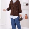 Buttoned Short Knit Cardigan Brown