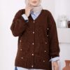 Buttoned Short Knit Cardigan Brown – Image 2