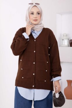 Alternative view of Buttoned Short Knit Cardigan Brown
