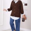 Buttoned Short Knit Cardigan Brown – Image 3