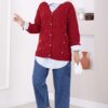 ⁦Buttoned Short Knit Cardigan Red⁩ - الصورة ⁦3⁩