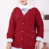 ⁦Buttoned Short Knit Cardigan Red⁩ - الصورة ⁦2⁩