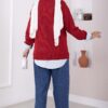 ⁦Buttoned Short Knit Cardigan Red⁩ - الصورة ⁦4⁩
