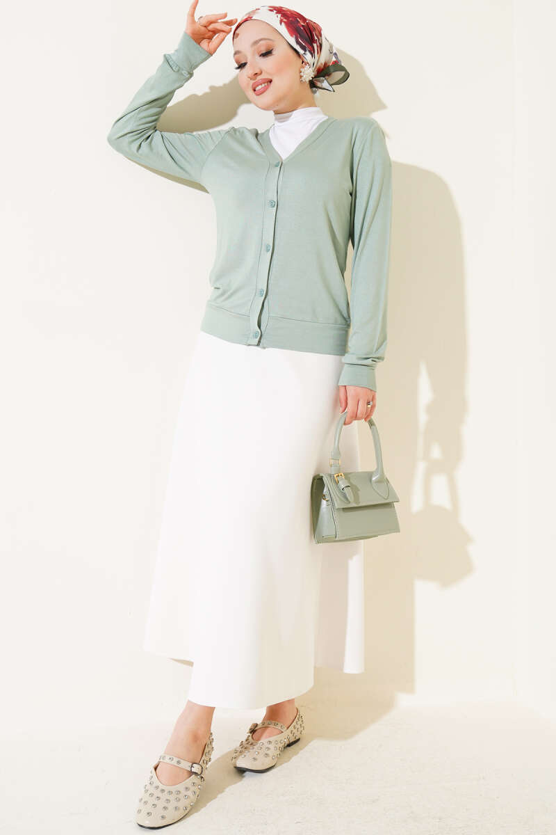 Buttoned Short Viscose Cardigan Mint - Image 2