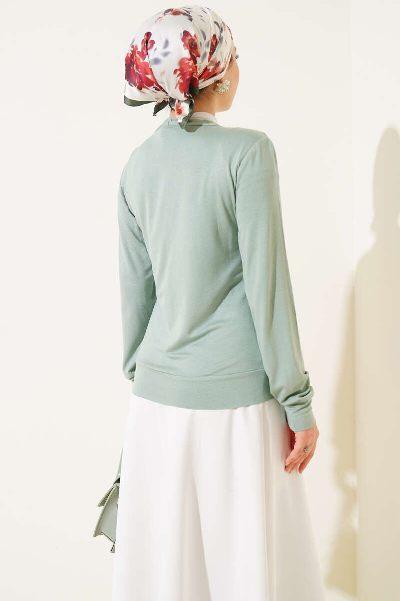 Buttoned Short Viscose Cardigan Mint - Image 3