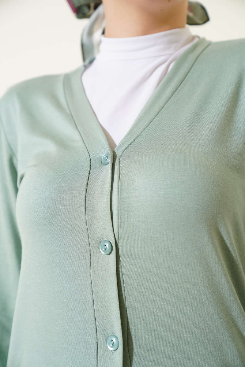 Buttoned Short Viscose Cardigan Mint - Image 4