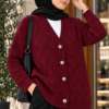 Textured Button Knit Cardigan Burgundy