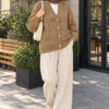 Textured Button Knit Cardigan Camel