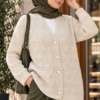 Textured Button Knit Cardigan Ecru – Image 2
