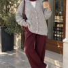 Textured Button Knit Cardigan Grey