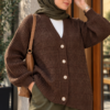 Textured Button Knit Cardigan Brown