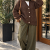 Textured Button Knit Cardigan Brown - immagine 2