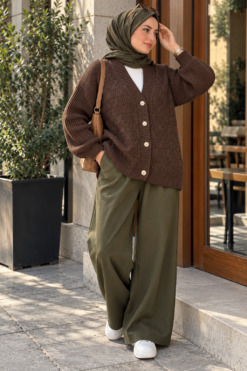 Alternative view of Textured Button Knit Cardigan Brown