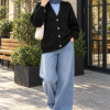 Textured Button Knit Cardigan Black - immagine 2