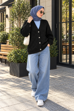 Alternative view of Textured Button Knit Cardigan Black