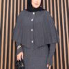 Buttoned Cape & Knit Dress Modest Two-Piece Set Grey - Image 2
