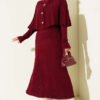 Buttoned Cape Knit Dress Set Burgundy