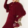 Buttoned Cape Knit Dress Set Burgundy - Afbeelding 2