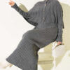 Buttoned Cape Knit Dress Set Smoke