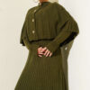 Buttoned Cape Knit Dress Set Khaki - الصورة 2