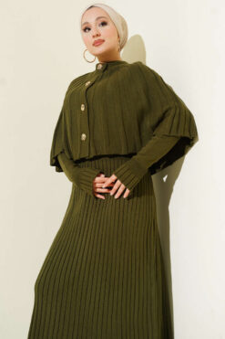 Alternative view of Buttoned Cape Knit Dress Set Khaki