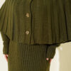 Buttoned Cape Knit Dress Set Khaki - الصورة 4
