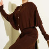 Buttoned Cape Knit Dress Set Brown