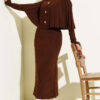 ⁦Buttoned Cape Knit Dress Set Brown⁩ - الصورة ⁦2⁩