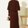⁦Buttoned Cape Knit Dress Set Brown⁩ - الصورة ⁦3⁩
