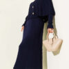 Buttoned Cape Knit Dress Set Navy Blue