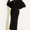 Buttoned Cape Knit Dress Set Black