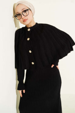 Alternative view of Buttoned Cape Knit Dress Set Black