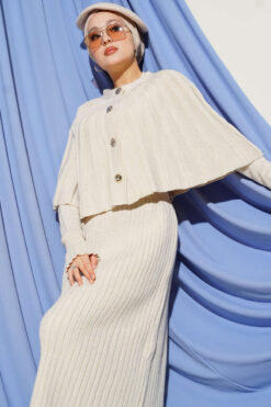 Alternative view of Buttoned Cape Knit Dress Set Stone