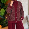 Buttoned Sequin-Embroidered Three-Piece Set Burgundy - Imagen 2