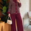 Buttoned Sequin-Embroidered Three-Piece Set Burgundy - Imagen 3