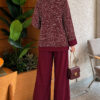 Buttoned Sequin-Embroidered Three-Piece Set Burgundy - Imagen 4