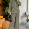 Buttoned Sequin-Embroidered Three-Piece Set Khaki – Bild 2