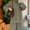Buttoned Sequin-Embroidered Three-Piece Set Khaki – Bild 3
