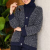 Buttoned Sequin-Embroidered Three-Piece Set Navy Blue – Bild 2