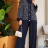Buttoned Sequin-Embroidered Three-Piece Set Navy Blue – Bild 3