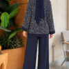Buttoned Sequin-Embroidered Three-Piece Set Navy Blue – Bild 4