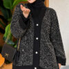 Buttoned Sequin-Embroidered Three-Piece Set Black - Image 2