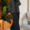 Buttoned Sequin-Embroidered Three-Piece Set Black - Image 3