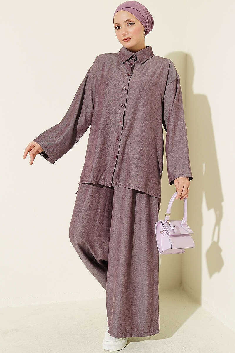 Buttoned Relaxed Two-Piece Set Plum