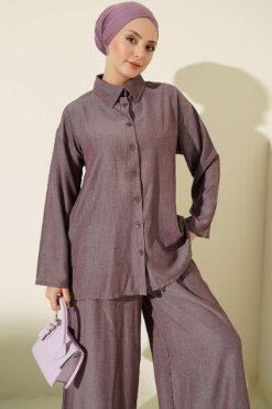Alternative view of Buttoned Relaxed Two-Piece Set Plum