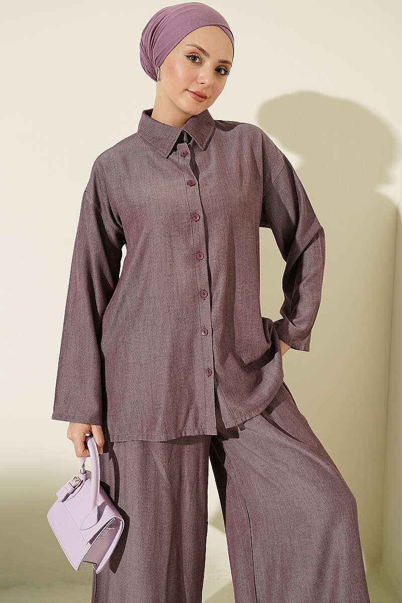 Buttoned Relaxed Two-Piece Set Plum – Bild 2