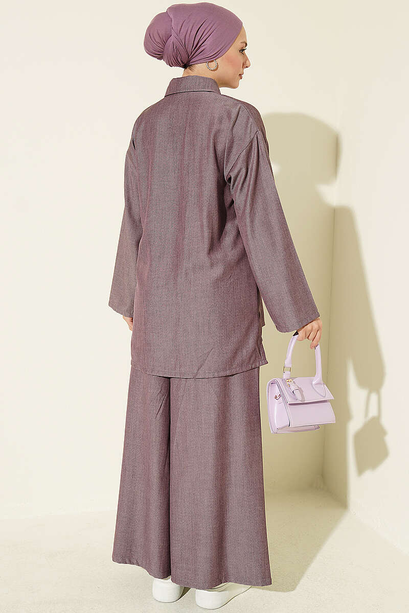 Buttoned Relaxed Two-Piece Set Plum – Bild 3