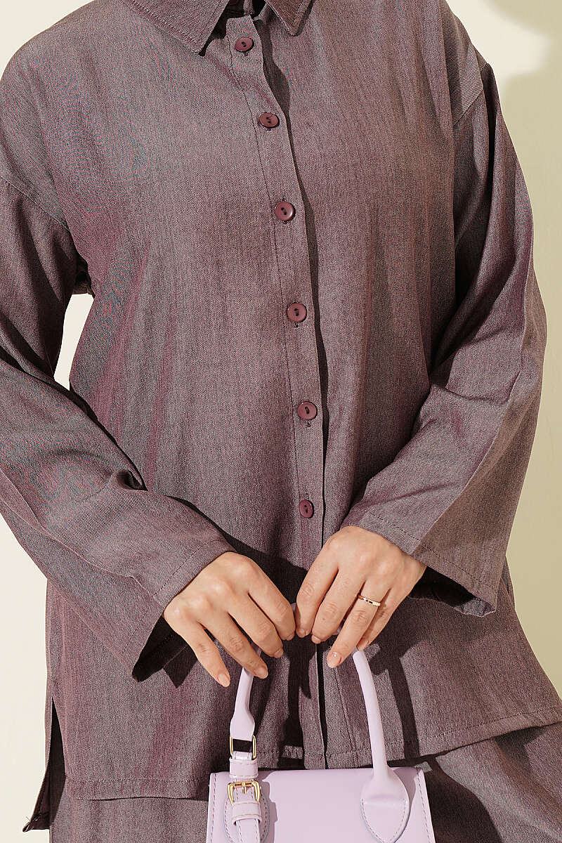 Buttoned Relaxed Two-Piece Set Plum – Bild 4